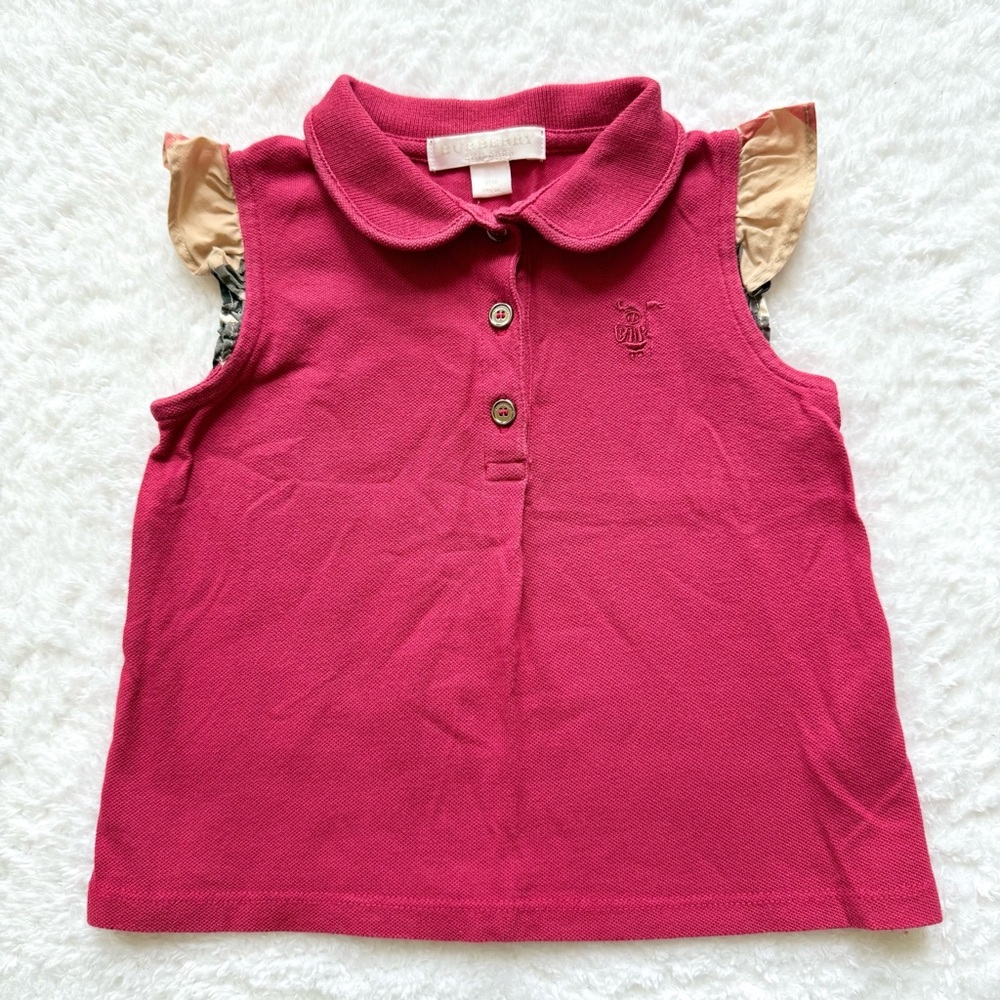 Burberry Polo Shirt Baby Girl 12m Pink Nova Check Tops Authentic
